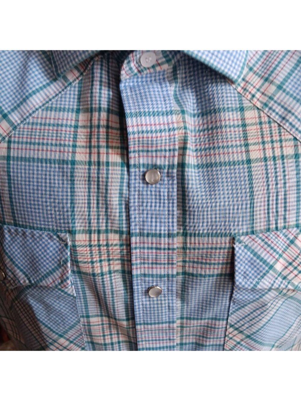 True Vintage Western Shirt Large 1990s Plaid Mens Large BLue Summer Indy Snapper